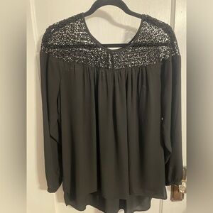 LOFT Black Crochet Yoke Long Sleeve Tunic